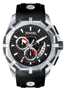 Chrono JOVIAL Watch 12004GRLQ13 Gents Silver (Black) 46mm Rubber