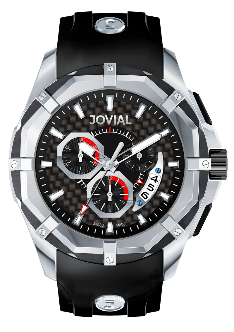 Chrono JOVIAL Watch 12004GRLQ13 Gents Silver (Black) 46mm Rubber