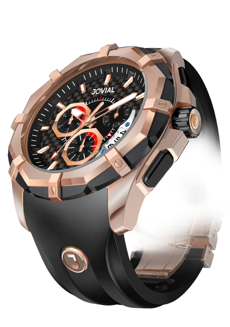 Chrono JOVIAL Watch 12004GRLQ13 Gents Rose Gold (Black) 46mm Rubber