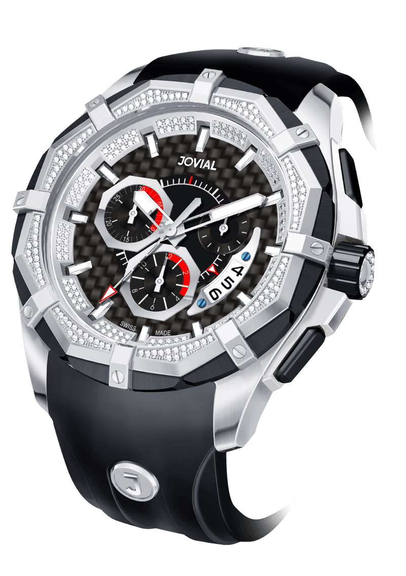 Chrono JOVIAL Watch 12006GSRC13D Gents Silver (Black) 46mm Rubber