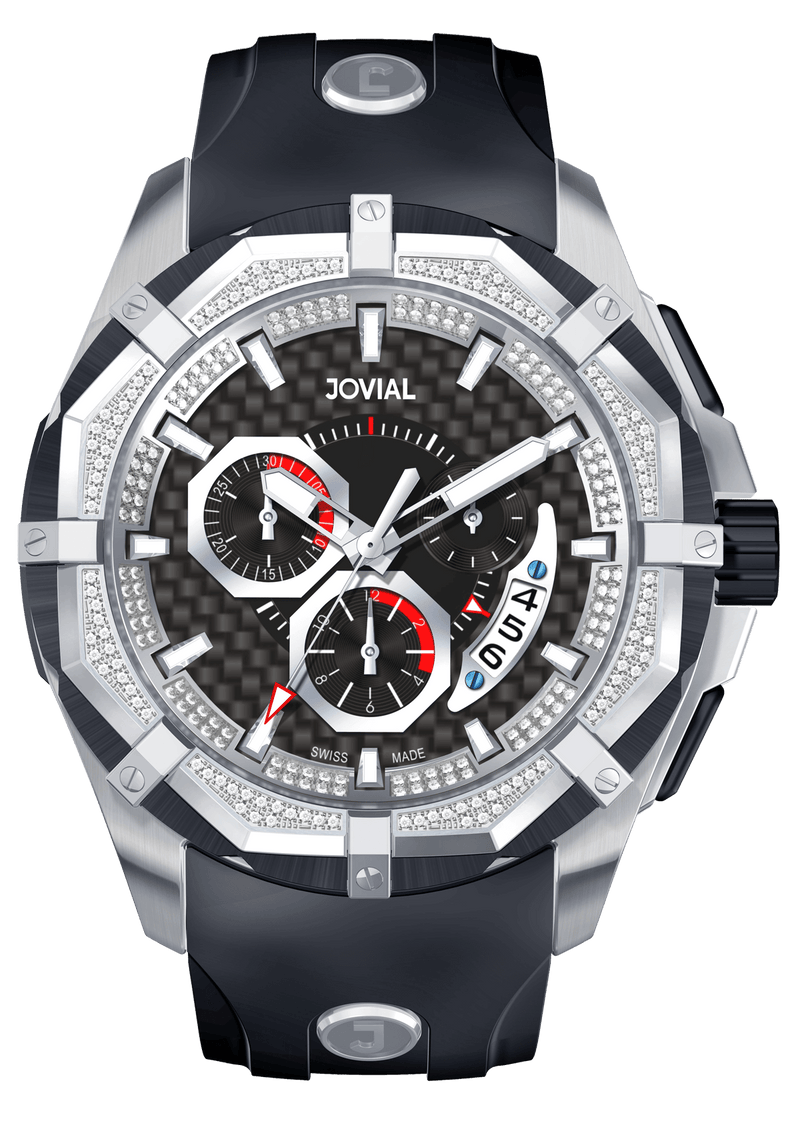 Chrono JOVIAL Watch 12006GSRC13D Gents Silver (Black) 46mm Rubber