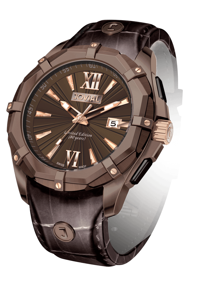 Chrono JOVIAL Watch 12017 GCLQ 40 Gents Rose Gold (Brown) 46mm Genuine Leather