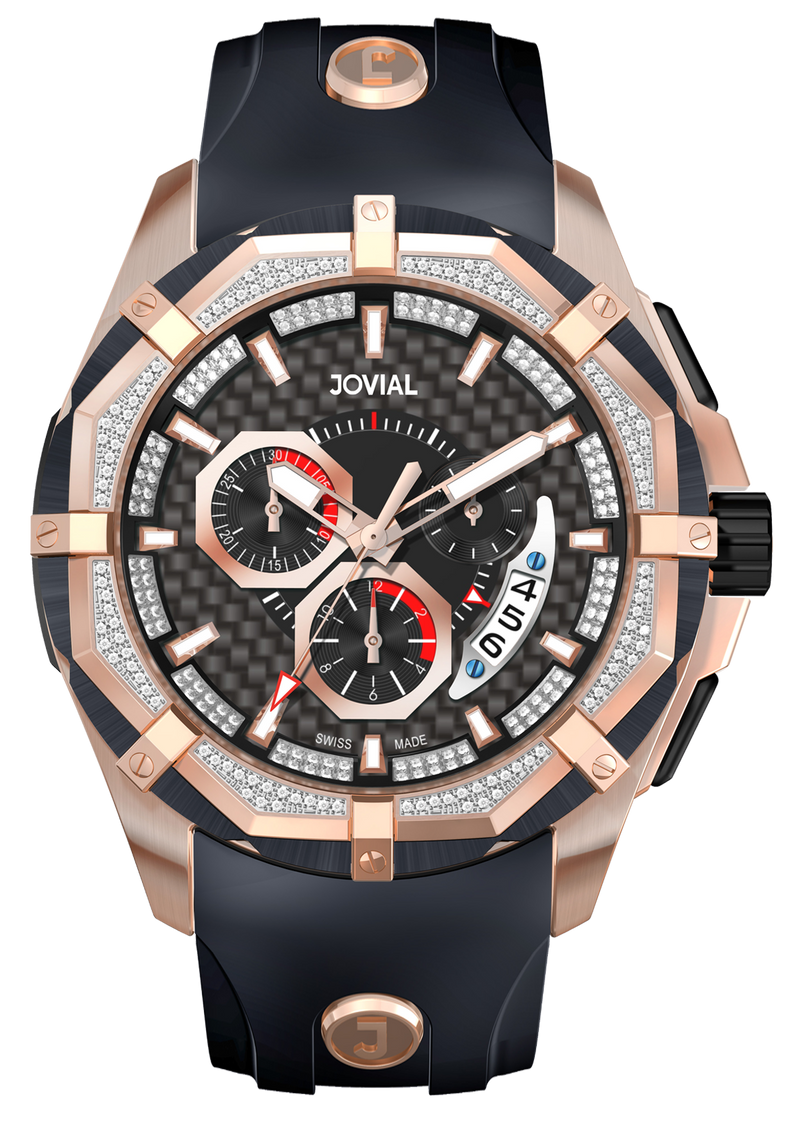 Chrono JOVIAL Watch 12005GRRC13D Gents Rose Gold (Black) 46mm Rubber