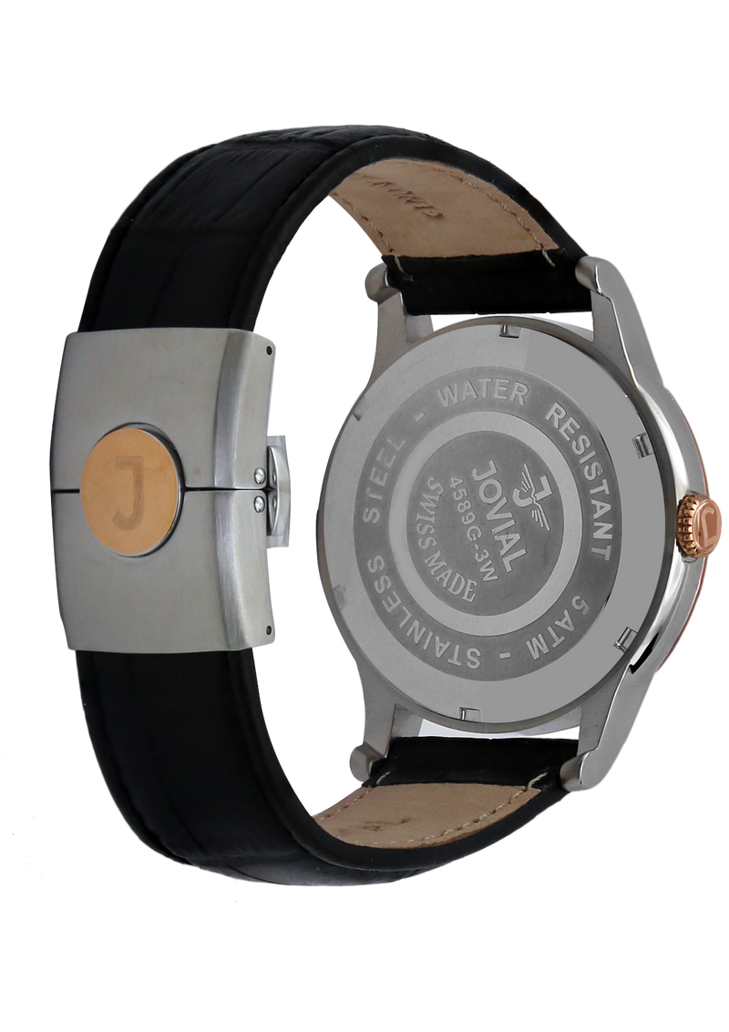 A classic JOVIAL watch 4589GALQ11-3W Gents Rose Gold (White) 42mm Genuine Leather