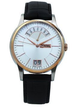 A classic JOVIAL watch 4589GALQ11-3W Gents Rose Gold (White) 42mm Genuine Leather