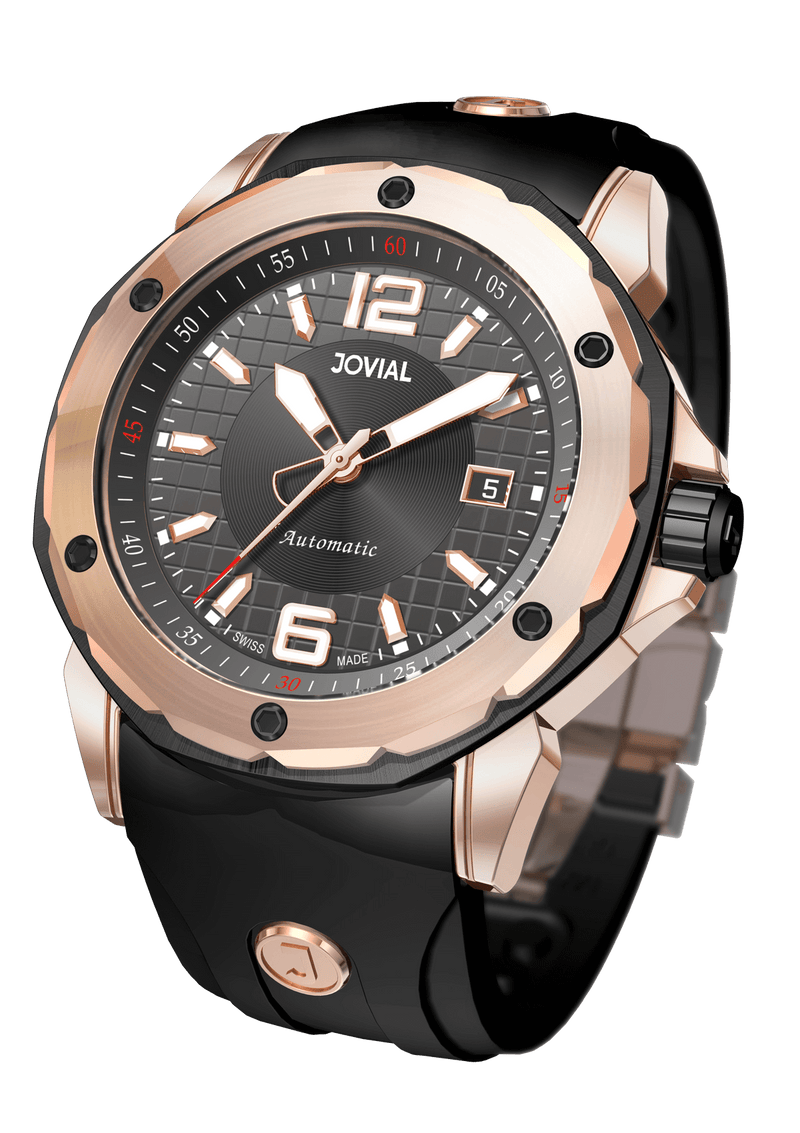 An Automatic JOVIAL Watch 12061GRRA13 Ladies Rose Gold (Black) 46mm Rubber