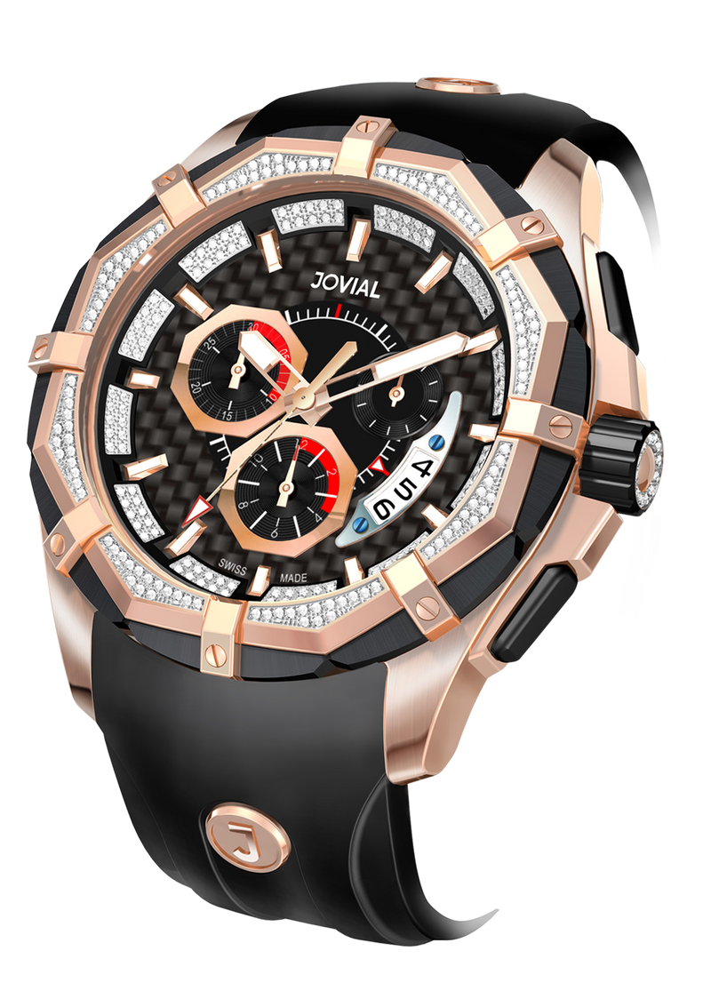 Chrono JOVIAL Watch 12005GRRC13D Gents Rose Gold (Black) 46mm Rubber