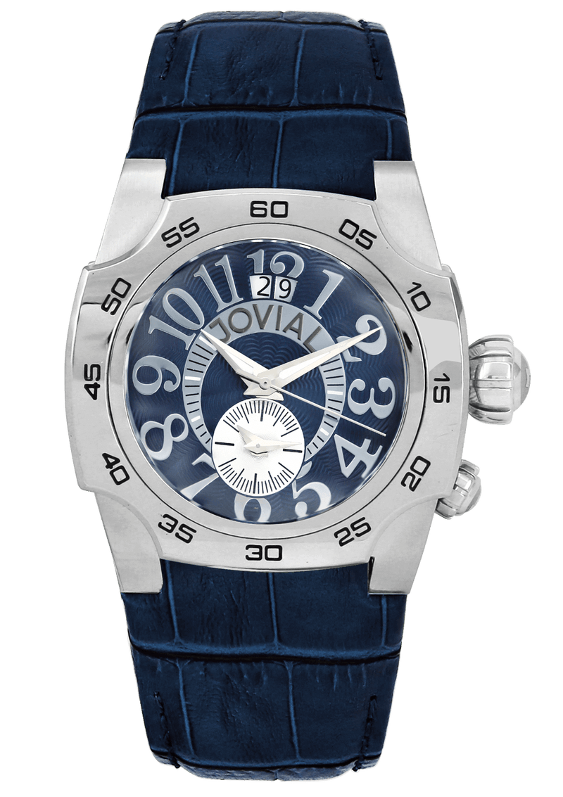 Classic JOVIAL Watch 7212GSLQ54 Gents Silver (Blue) 42mm Genuine leather