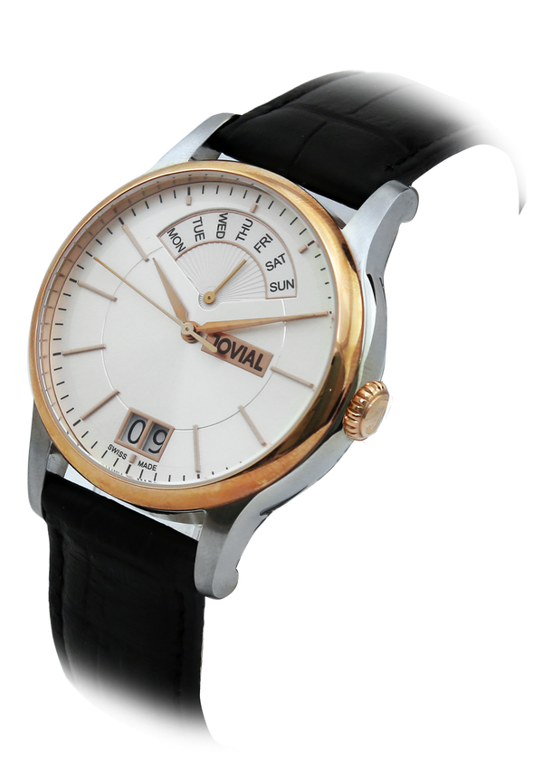 A classic JOVIAL watch 4589GALQ11-3W Gents Rose Gold (White) 42mm Genuine Leather