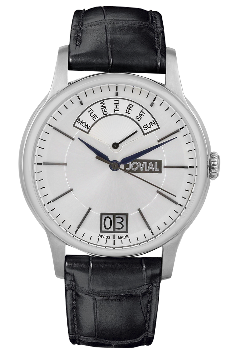 A classic JOVIAL watch 4589GSLC11 Gents Silver (White) 42mm Genuine Leather