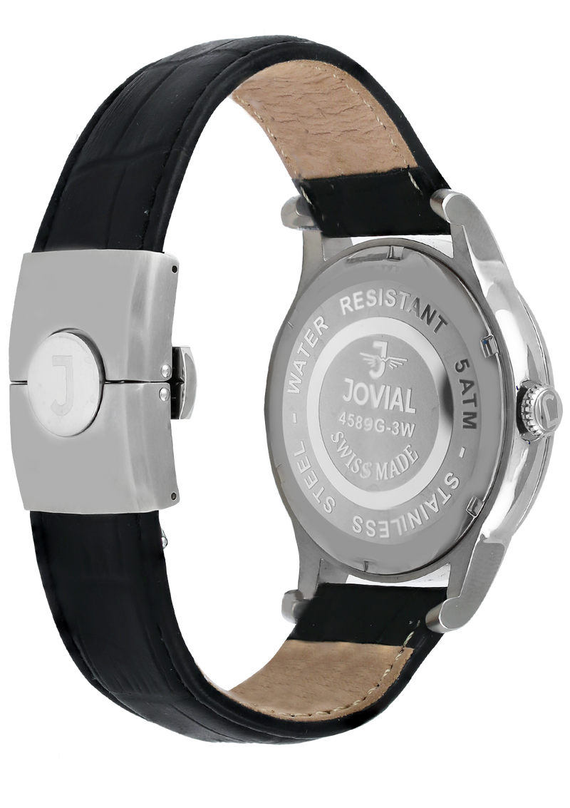 A classic JOVIAL watch 4589GSLC11 Gents Silver (White) 42mm Genuine Leather