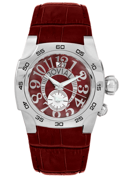 Classic JOVIAL Watch 7213GSLQ97 Gents Silver (Red) 42mm Genuine leather