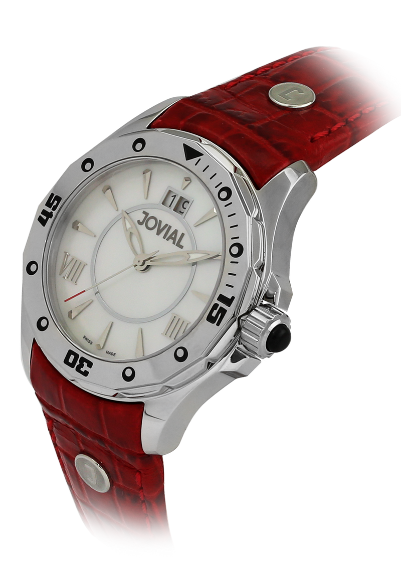 Classic JOVIAL Watch 12039 LSLQ 91 Ladies Silver (White) 46mm Genuine Leather