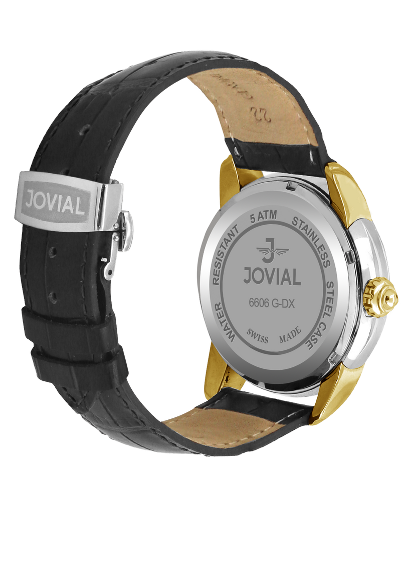 A Classic JOVIAL watch 6606GTLQ11 Gents Gold (White) 45mm Genuine Leather