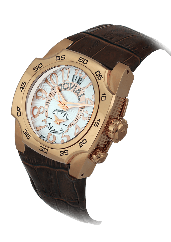 Classic JOVIAL Watch 7216GRLQ31 Gents Rose Gold (White) 42mm Genuine leather