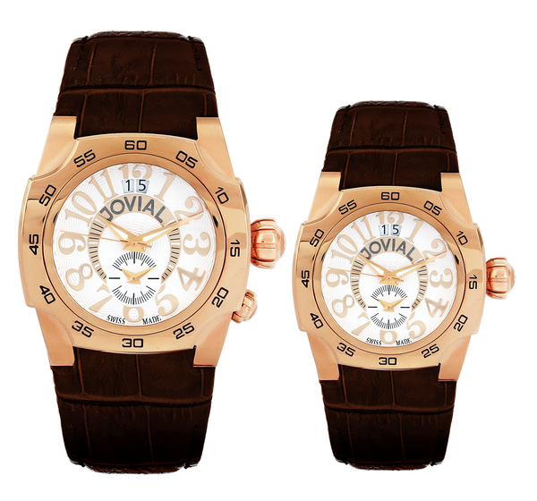 Classic Couple JOVIAL Watch 7216GRLQ31-7216LRLQ31 G&L Rose Gold (White) Genuine leather