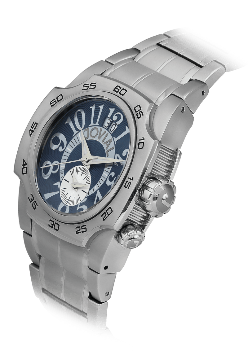 Classic JOVIAL Watch 7202GSLQ04 Gents Silver (Blue) 42mm Bracelet 