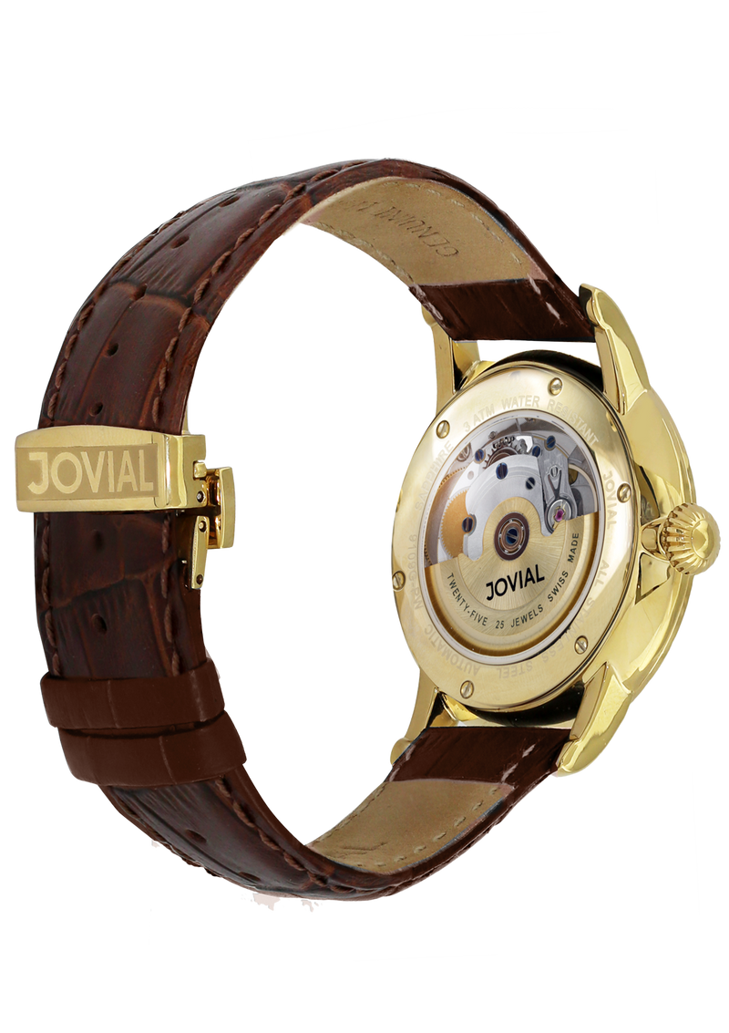 Automatic classic JOVIAL watch 9109GGLA37 Gents Gold (white) 42mm Genuine Leather 