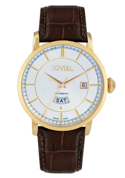 Automatic classic JOVIAL watch 9109GGLA37 Gents Gold (white) 42mm Genuine Leather 