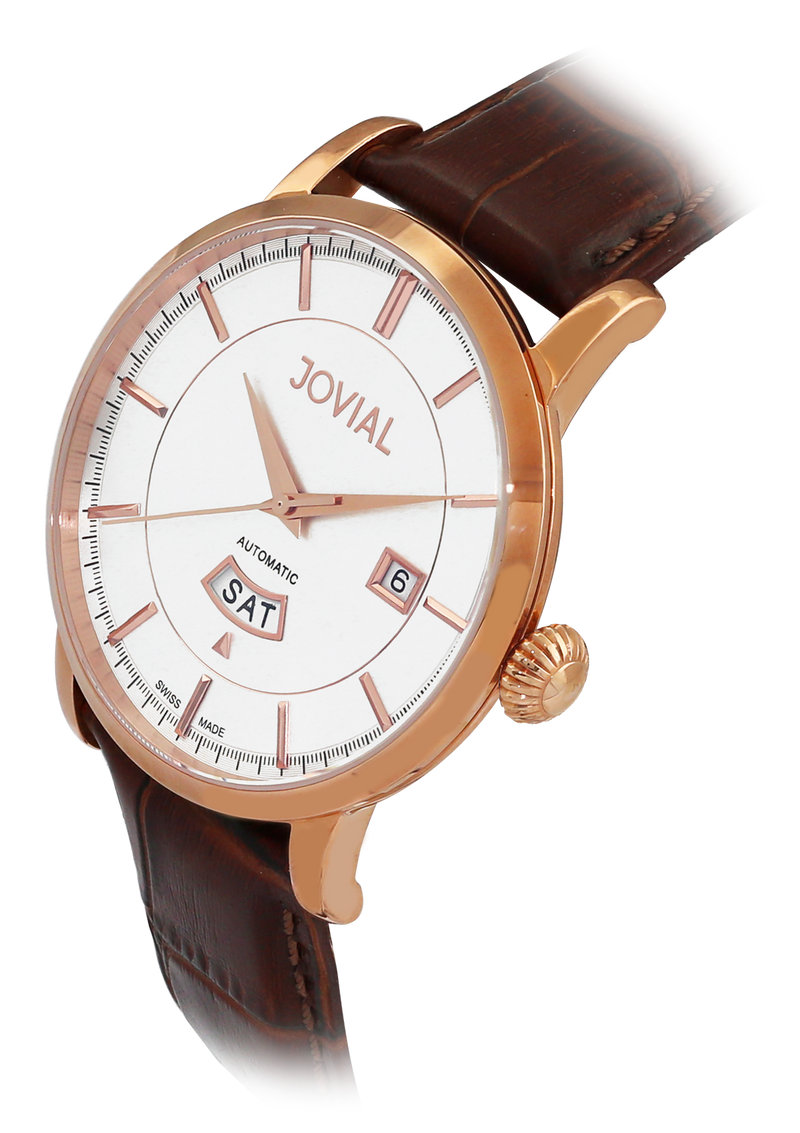 Automatic classic JOVIAL watch 9109GRLA13 Gents Rose Gold (white) 42mm Genuine Leather 