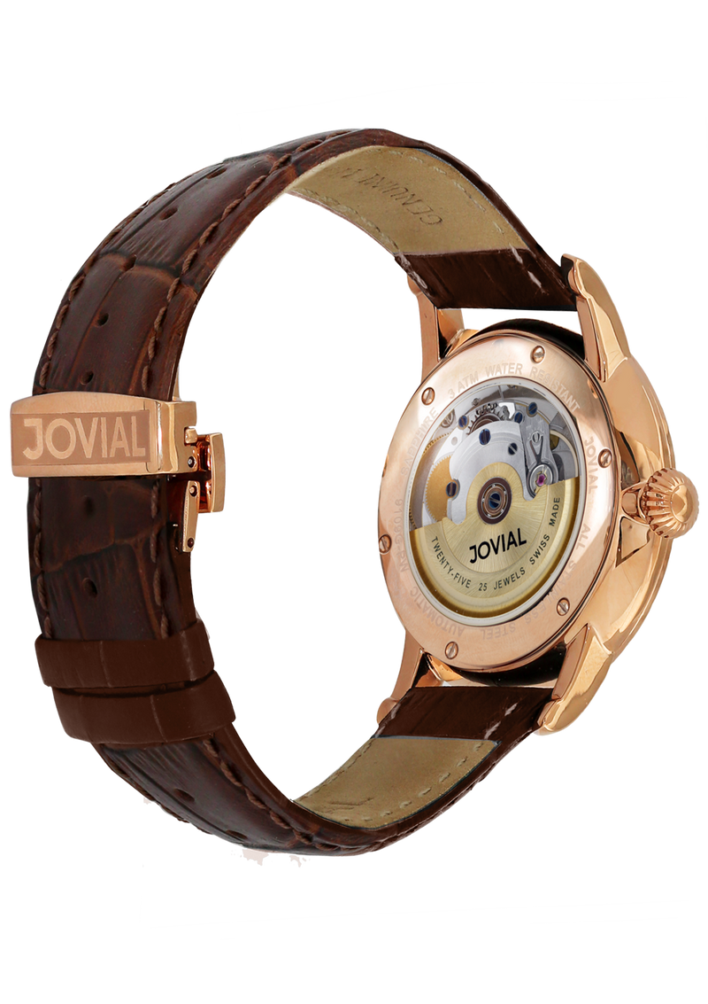 Automatic classic JOVIAL watch 9109GRLA13 Gents Rose Gold (white) 42mm Genuine Leather 